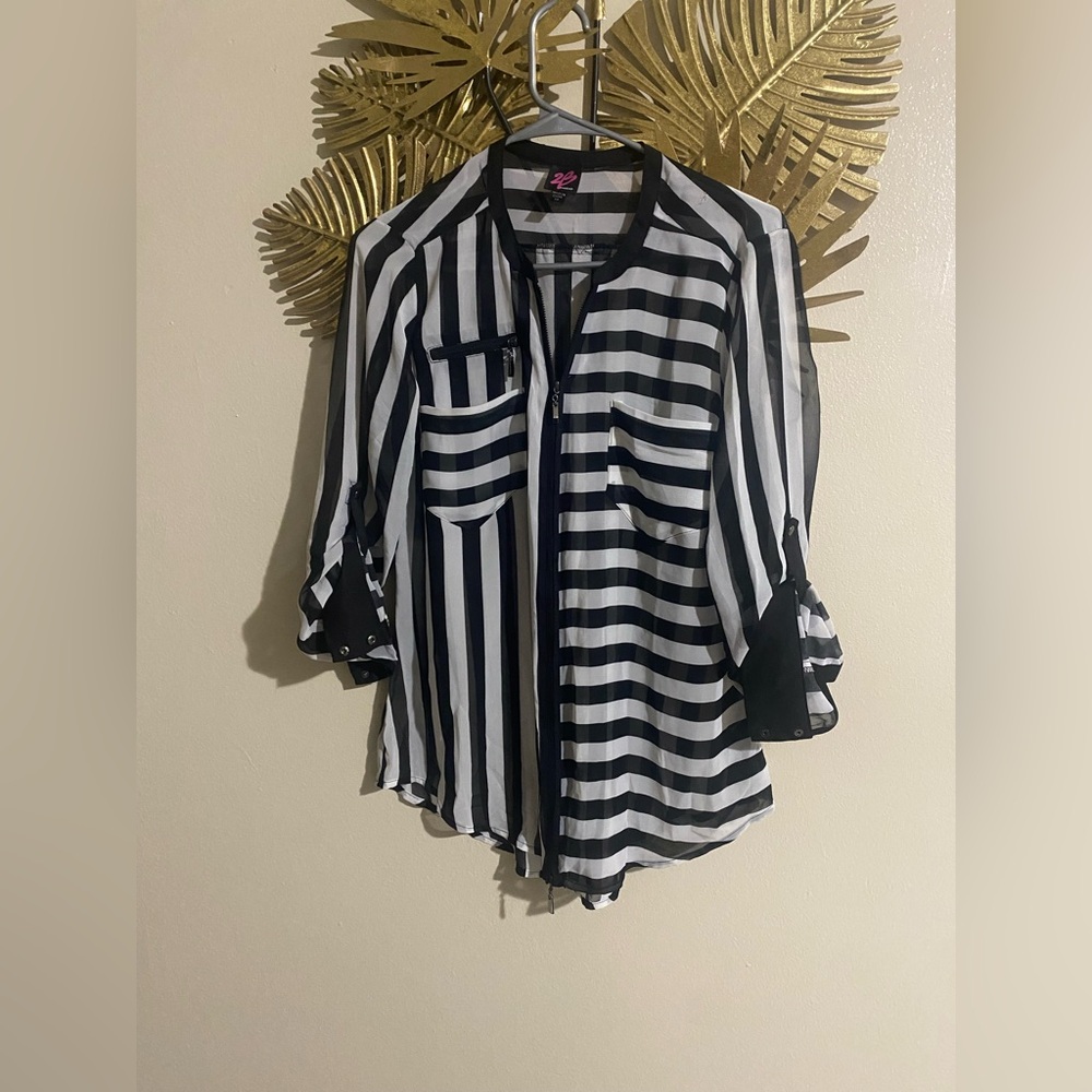bebe Black and White Striped Blouse